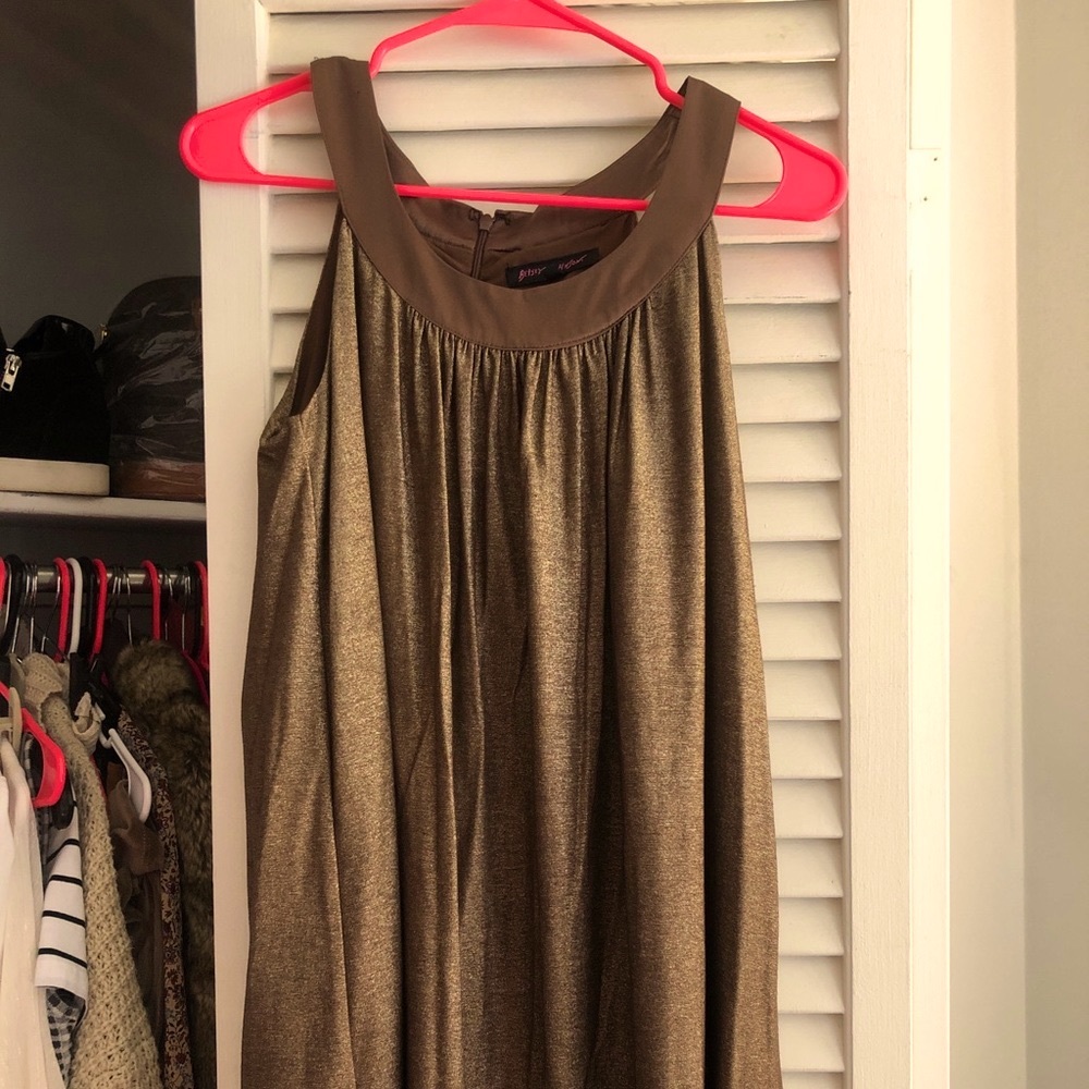 Betsy Johnson Gold Shimmer Swoopneck Dress